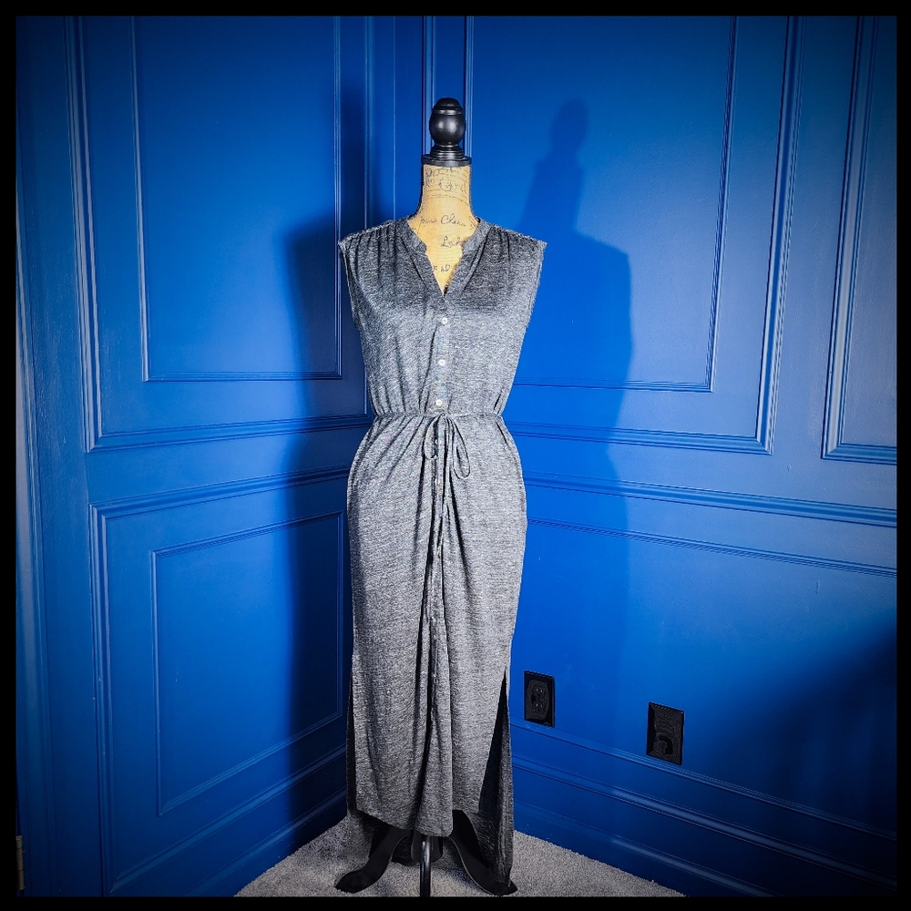 Heather By Bordeaux Grey Maxi Linen Dress-Small
